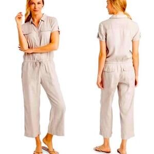 Vineyard Vines Utility Jumpsuit in Tan with Drawstring & Pockets